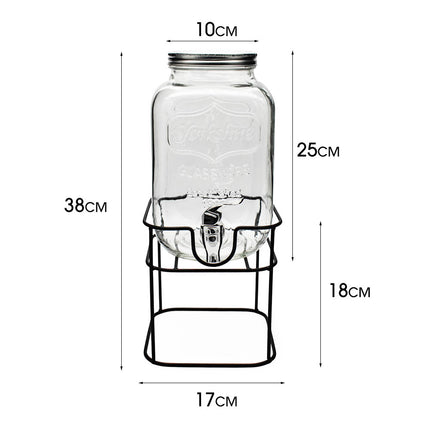 Drankdispenser 4 Liter met Kraantje en Metalen Standaard – Glazen Sapdispenser – Limonadedispenser voor Water, Sap & IJsthee