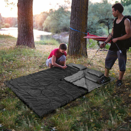 Trendmix Dubbele Slaapzak 2-in-1 – Waterdicht – Met 2 Kussens & Draagtas – 220x150 cm – Voor Kamperen & Reizen – Zwart