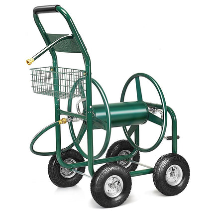 Trendmix Tuinslanghaspel XXL – Metalen Slangenwagen met 4 Luchtwielen – 80m Capaciteit – Anti-slip Handgreep – Groen