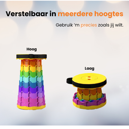 Trendmix Opvouwbare Kruk Verstelbaar & Lichtgewicht – Regenboog Telescopische Kruk Voor Festival, Concert, Camping & Reizen
