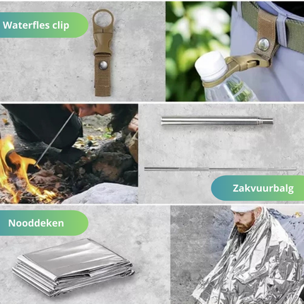 Trendmix Survival Kit 32-in-1 – Waterdicht Overlevingspakket – Outdoor Noodpakket – Compacte Survival Set met Mes, Vuurstarter, Zaklamp en Tools