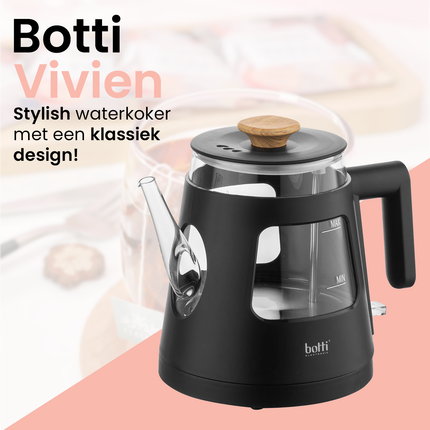 Botti Vivien glazen waterkoker – 0,9 L – 1000 W – Zwart – Professional Series – Modern & veilig