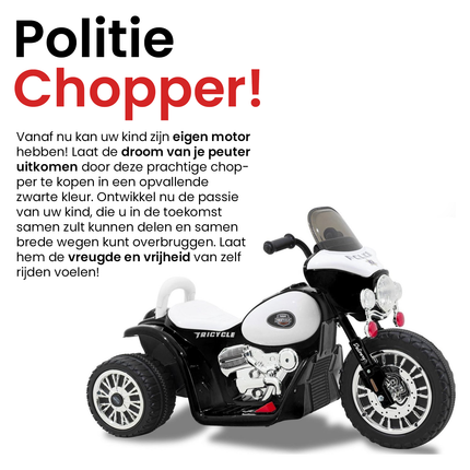 Elektrische politie chopper - trike - motor voor kinderen tot 25kg max 1-3 km/h zwart