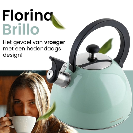 2de kansje Florina Brillo fluitketel RVS mint groen 2.5 Liter