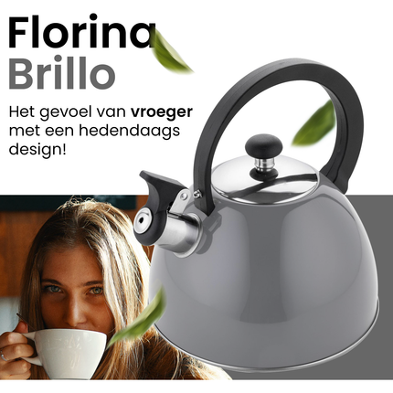 Florina Brillo fluitketel RVS donkergrijs 2.5 Liter - ook geschikt voor inductie