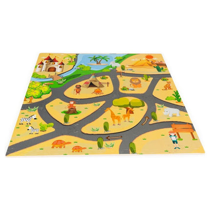 Ecotoys 9 delige puzzelspeelmat foam safari voor baby en peuter - Vloerpuzzel inclusief opbergtas - 93,5x93,5cm