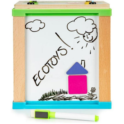 Ecotoys duurzame houten educatieve activiteiten kubus met bord om te schrijven