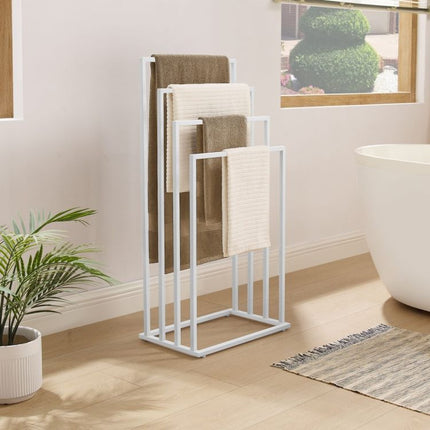 Vrijstaande Handdoekhouder 4 Niveaus – Stalen Handdoekrek Mat Wit – Modern Design voor Badkamer of Wasruimte