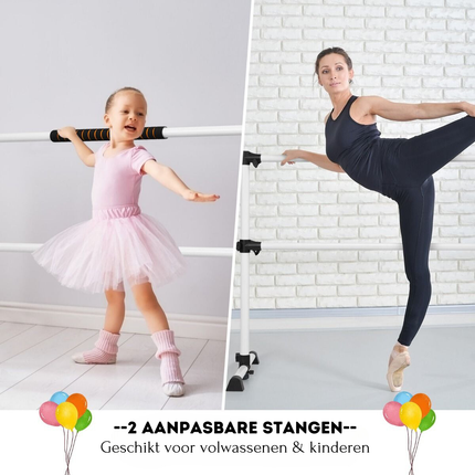 Trendmix Draagbare Verstelbare Ballet Barre - Dubbele Fitness Balletstang - Dans Ballet Barre - 124 x 71 x 120 cm Wit