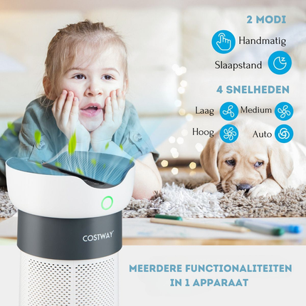 Costway Luchtreiniger HEPA H13 – Voor 121 m² – Luchtkwaliteitsindicator – Slaapmodus – Timer – Stil & Krachtig – Wit/Grijs