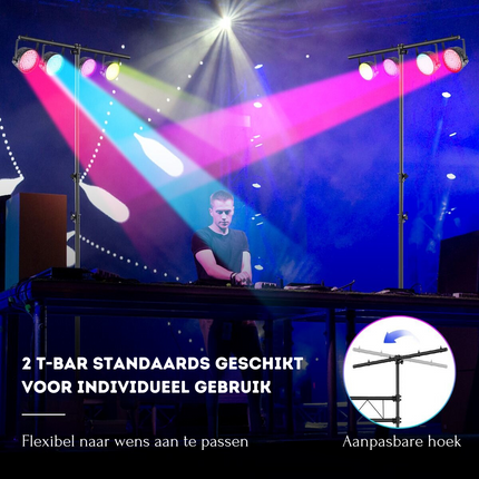 Trendmix LED Lichtstatief Voor 32 Lampen - Verstelbare Hoogte 180-350 cm - Draagbaar T Bar - Podium Verlichting  - Zwart