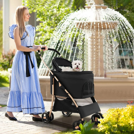 Trendmix Hondenbuggy 3-in-1 Zwart – Opvouwbare Hondenwagen – Verwijderbare Draagbox & Autostoel – Tot 15 kg – Met Vering & Opbergruimte