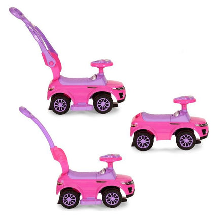 3 in 1 sportauto loopauto met geluiden en claxon op het stuur belastbaar tot 25 kg roze
