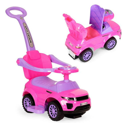 3 in 1 sportauto loopauto met geluiden en claxon op het stuur belastbaar tot 25 kg roze