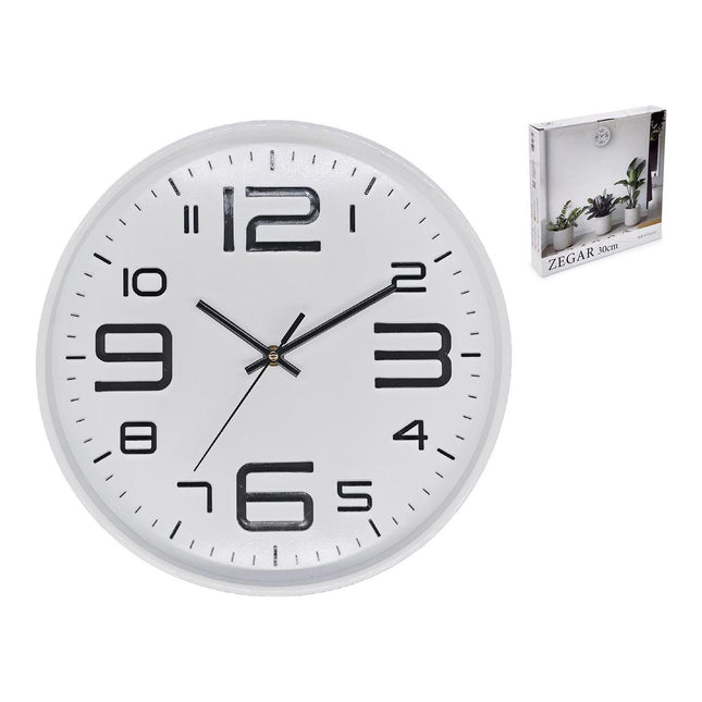 Witte Wandklok 30 cm – Stille Analoge Muurklok met Grote Cijfers