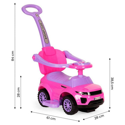 3 in 1 sportauto loopauto met geluiden en claxon op het stuur belastbaar tot 25 kg roze