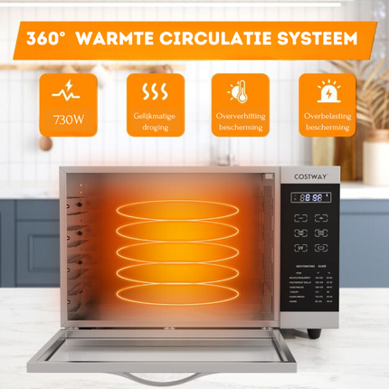 Costway Voedseldroger RVS – 8 Laags Droogoven – Timer & Temperatuurregeling – Droog Fruit, Vlees, Groenten – Met 360° Ventilatie – Zilver