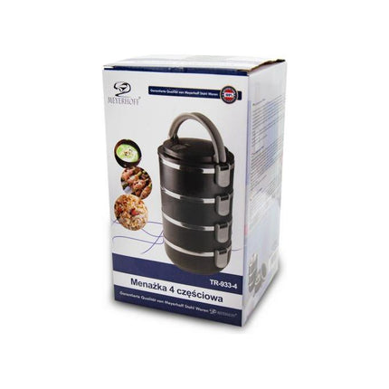Meyerhoff Thermische Lunchbox 4 Lagen – 2800 ml – RVS Bento Box – Lekvrij & Geïsoleerd – Met Handvat & Ventiel – Zwart