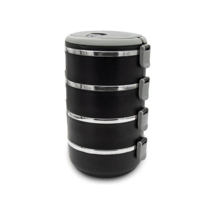 Meyerhoff Thermische Lunchbox 4 Lagen – 2800 ml – RVS Bento Box – Lekvrij & Geïsoleerd – Met Handvat & Ventiel – Zwart