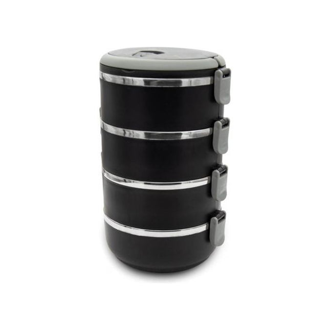 Meyerhoff Thermische Lunchbox 4 Lagen – 2800 ml – RVS Bento Box – Lekvrij & Geïsoleerd – Met Handvat & Ventiel – Zwart