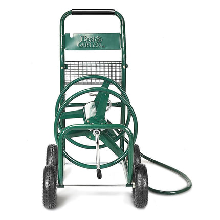 Trendmix Tuinslanghaspel XXL – Metalen Slangenwagen met 4 Luchtwielen – 80m Capaciteit – Anti-slip Handgreep – Groen