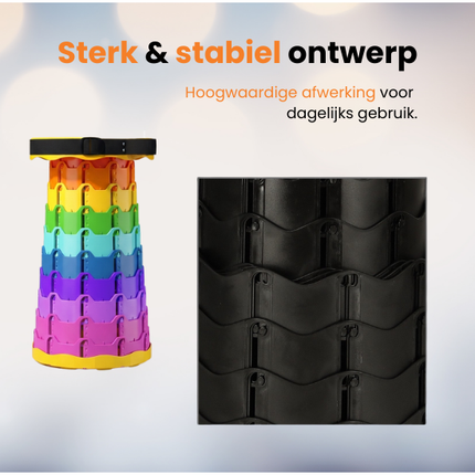 Trendmix Opvouwbare Kruk Verstelbaar & Lichtgewicht – Regenboog Telescopische Kruk Voor Festival, Concert, Camping & Reizen