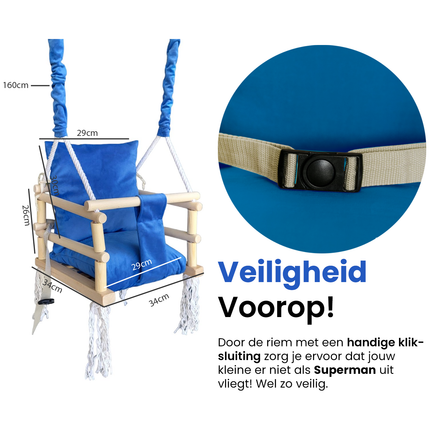 Luxe houten 3 in 1 blauwe meegroei baby schommel en kinder schommel – Baby swing – Schommel die meegroeit met je kindje - Schommelstoel - Schommels - handgemaakt