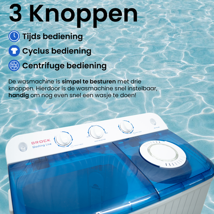 Brock XXL Camping Wasmachine 7.8 kg – Dubbele Trommel – 6.0 kg Centrifuge – Energiezuinig & Stil – Voor Caravan, Camper & Klein Wonen