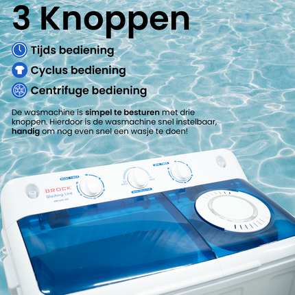 Brock XL camping wasmachine met dubbele trommel 6,8Kg was en 5,0Kg centrifuge capaciteit