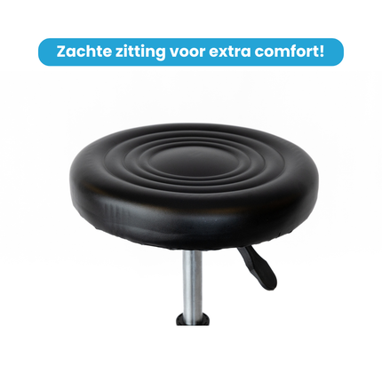 Trendmix Kapperskruk op Wielen – Ergonomische Zadelkruk met Voetsteun – In Hoogte Verstelbaar – Rubberen Wielen & Zwart PU-Ecoleer