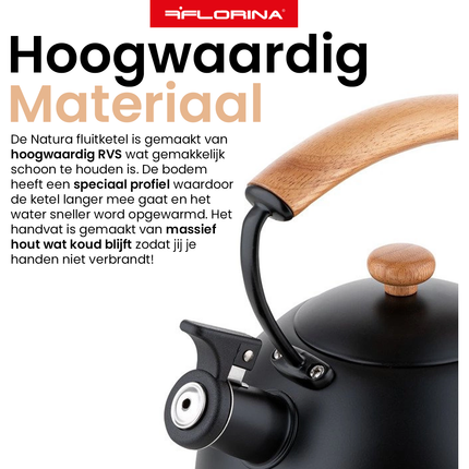 Florina Natura Line fluitketel RVS mat zwart 2.3 Liter - ook geschikt voor inductie