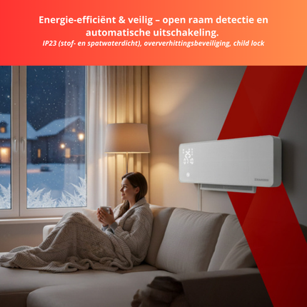 Kaminer Zelvion Elektrische Wandverwarming Wit – Slimme Luchtgordijnverwarming 2000W met WiFi, App & Afstandsbediening – Energiezuinig & Stil