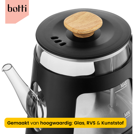 Botti Vivien glazen waterkoker – 0,9 L – 1000 W – Zwart – Professional Series – Modern & veilig