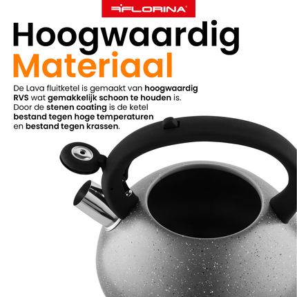 Florina Lava fluitketel RVS zwart / grijs 2.5 Liter - ook geschikt voor inductie
