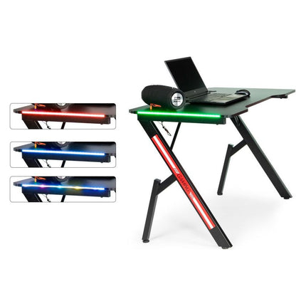 Modern Home gaming desk met RGB LED verlichting - game bureau - 120 x 60 x 73 cm zwart