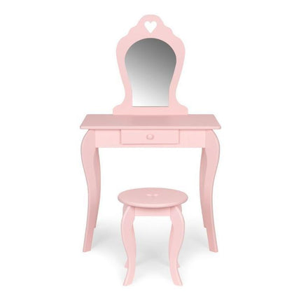 Ecotoys houten kinder kaptafel met spiegel en krukje 43x65x110 cm Roze