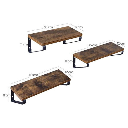 Vasagle industriele wandplank / boekenplank 3 Stuks rustiek Bruin 30/35/40 x 12 x 11 cm