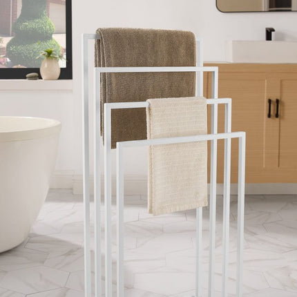 Vrijstaande Handdoekhouder 4 Niveaus – Stalen Handdoekrek Mat Wit – Modern Design voor Badkamer of Wasruimte