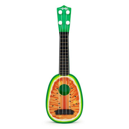 Ecotoys mini kunststof kinder ukelele / gitaar watermeloen met 4 snaren 36 x 11.5 x 3.5 cm groen