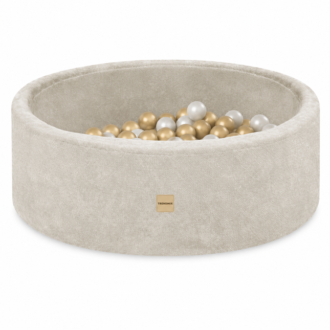 Trendmix Luxe Ronde Ballenbak 90 x 30 cm – Inclusief 200 Ballen – Beige Chenille – Ballenbad voor Baby & Peuter – Sensorisch Speelgoed