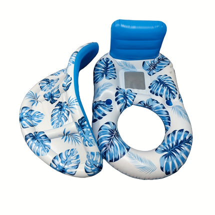 Opblaasbaar Luchtbed met Zonnescherm – Waterstoel 2-in-1 – Opblaasbare Zwemstoel met Rugleuning – Bekerhouder – Blauw – Tot 100 kg