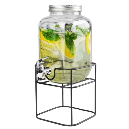 Drankdispenser 4 Liter met Kraantje en Metalen Standaard – Glazen Sapdispenser – Limonadedispenser voor Water, Sap & IJsthee