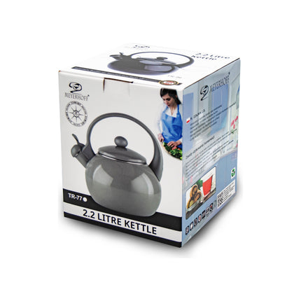 Meyerhoff Fluitketel 2.2L – Zwart Emaille – Met Fluit – Voor Inductie & Alle Warmtebronnen – Stijlvolle Theepot Look