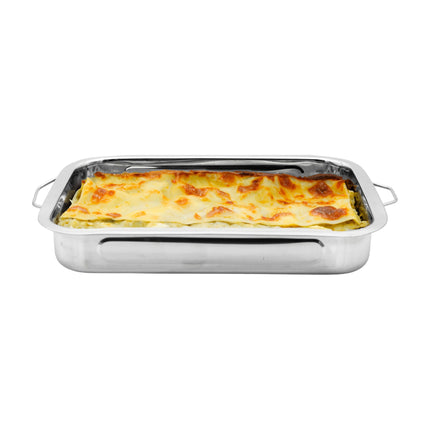 Tragar Lasagneschaal RVS – 25x20x5 cm – Met Handvatten – Ovenschaal voor Lasagne – Roestvrij Staal – Rechthoekig
