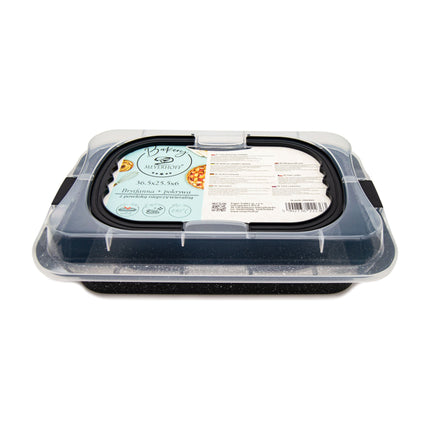 Meyerhoff Bakery Rechthoekige Cakevorm met Deksel – 36,5 x 25,5 x 6 cm – Antraciet Marmer – Grote Bakvorm – Vaatwasserbestendig – Voor Cake, Brood, Quiche & Taart