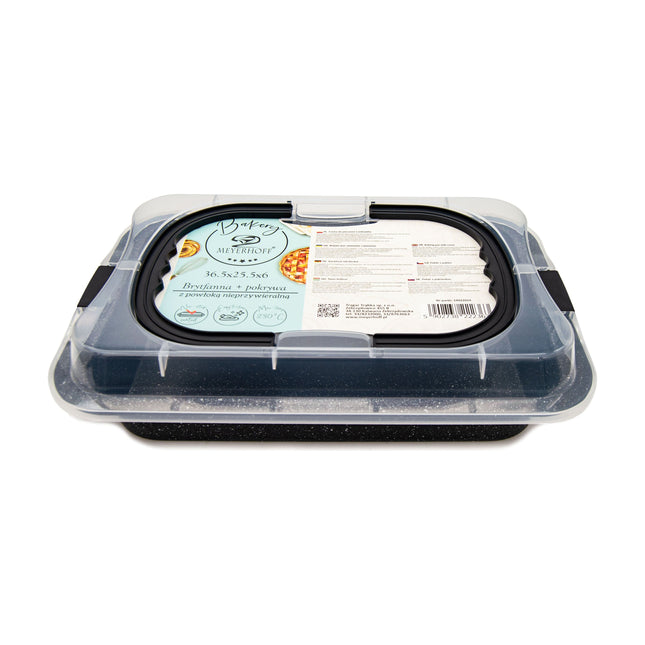 Meyerhoff Bakery Rechthoekige Cakevorm met Deksel – 36,5 x 25,5 x 6 cm – Antraciet Marmer – Grote Bakvorm – Vaatwasserbestendig – Voor Cake, Brood, Quiche & Taart