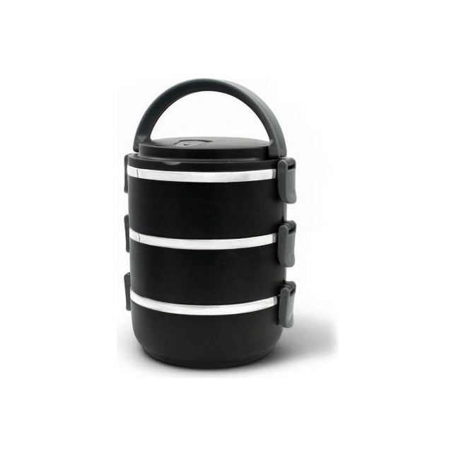 2de kansje Meyerhoff Thermische Lunchbox 3 Lagen – 2100 ml – RVS Bento Box – Stapelbaar & Lekvrij – Met Handvat & Ventiel – Zwart