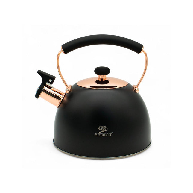Meyerhoff Fluitketel 2,5L – RVS Theeketel – Matzwart met Koperaccenten – Met Fluitje – Geschikt voor alle warmtebronnen