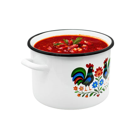 Emaille Kookpan 4,5 Liter – Geëmailleerde Pan 20 cm – Folk Design – Wit