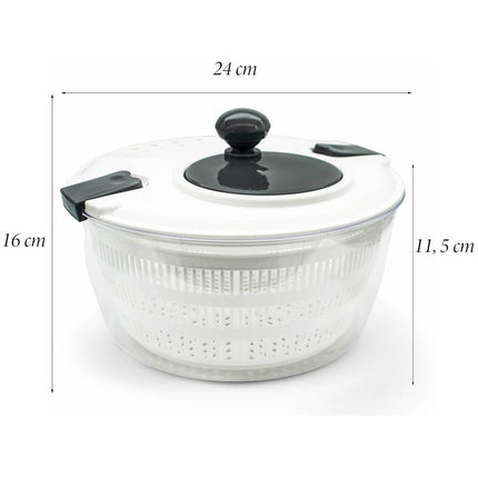 Meyerhoff Slacentrifuge 3L – Sladroger / Slazwierder – Kunststof – Wit – Voor Groenten, Fruit & Sla – Handmatig Draaibaar – Ø24 cm